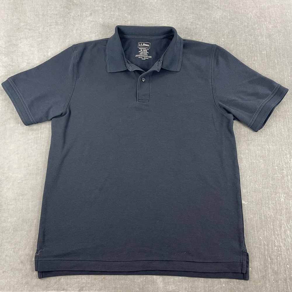 L.L. Bean Men Medium Black Polo Shirt Traditional Fit Short Sleeve 300454